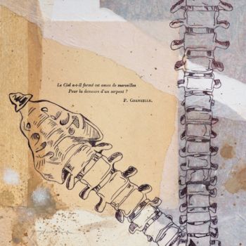 Collagen mit dem Titel "serpent" von Paola Grendene, Original-Kunstwerk, Kugelschreiber Auf Karton montiert