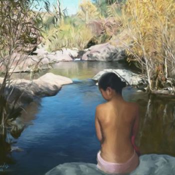Painting titled "Valyn's river" by Maria Pureza Escaño, Original Artwork, Oil
