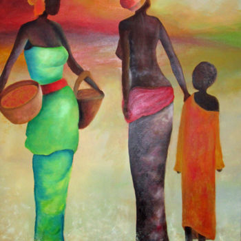 Peinture intitulée "Femmes africaines" par Maryse Bessière, Œuvre d'art originale, Huile