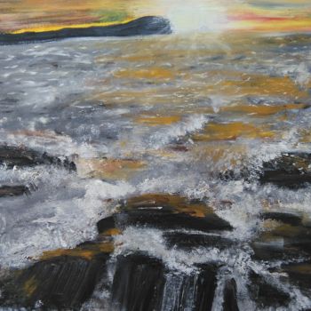 Peinture intitulée "La marée au coucher" par Océane Raquet, Œuvre d'art originale, Huile