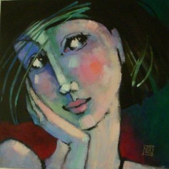 Pintura intitulada "regard de femme 1" por Odile Chodkiewicz, Obras de arte originais, Acrílico