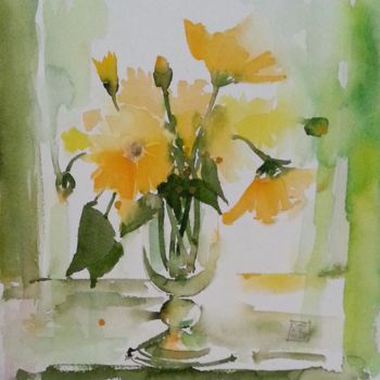 Malerei mit dem Titel "Harmonie en jaune" von Odile Chodkiewicz, Original-Kunstwerk, Aquarell