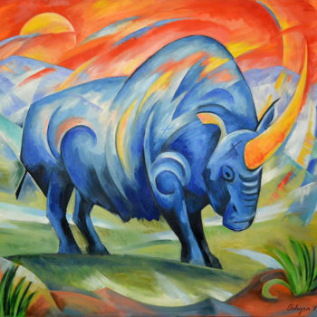 Schilderij getiteld "Siberian unicorn" door Marianna Ochyra, Origineel Kunstwerk, Olie