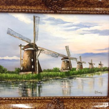 Painting titled "Dutch wintmills" by Octav Vornicu, Original Artwork, Oil