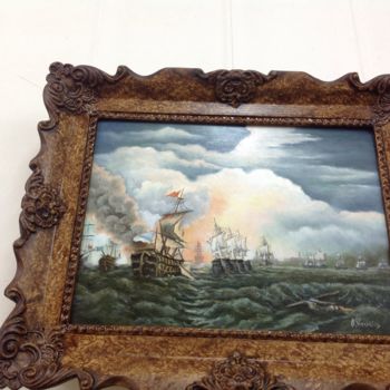 Malerei mit dem Titel "Naval battle." von Octav Vornicu, Original-Kunstwerk, Öl