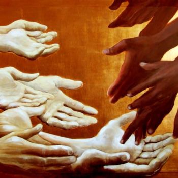 Pittura intitolato "..mani e vita.." da Ota, Opera d'arte originale, Olio
