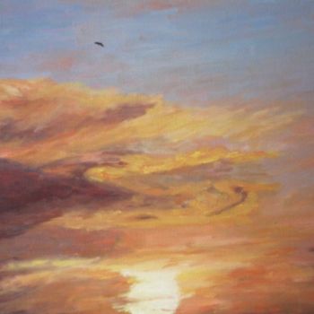 Peinture intitulée "COUCHER DE SOLEIL A…" par Ode, Œuvre d'art originale, Huile