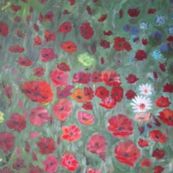 Peinture intitulée "CHAMP DE COQUELICOTS" par Ode, Œuvre d'art originale, Huile