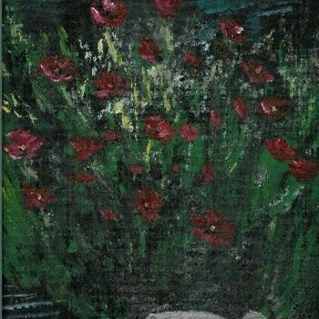 Painting titled "COQUELICOTS DE NUIT" by Ode, Original Artwork, Oil