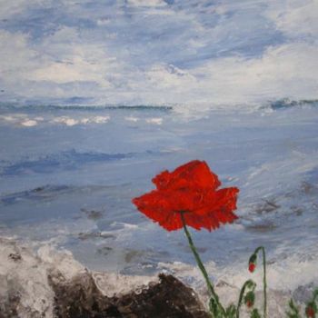 Painting titled "COQUELICOT SUR UN R…" by Ode, Original Artwork