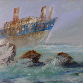 Painting titled "Shipwreck" by Anton Maliar, Original Artwork, Acrylic Mounted on Wood Stretcher frame
