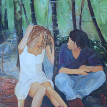 Картина под названием "conversation intime…" - Odélo, Подлинное произведение искусства, Масло