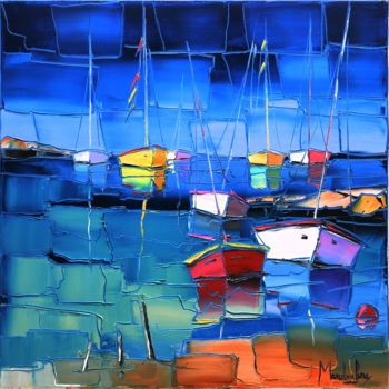 Painting titled "Bleu Océan" by Odette-Caroline Mandrafina, Original Artwork, Oil