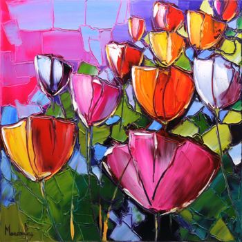 Painting titled "Les Tulipes" by Odette-Caroline Mandrafina, Original Artwork, Oil