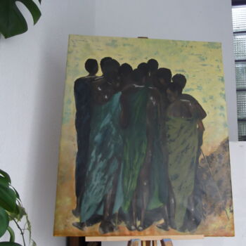 Painting titled "Attente" by Odette Carre (Etchevers M-J), Original Artwork, Acrylic Mounted on Wood Stretcher frame