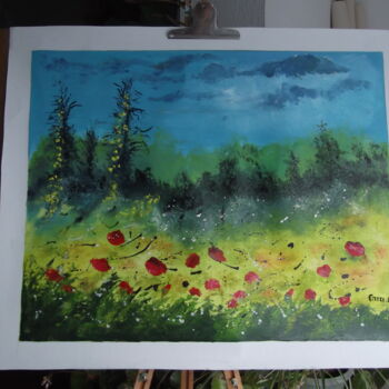 Painting titled "Campagne" by Odette Carre (Etchevers M-J), Original Artwork, Acrylic