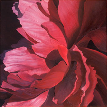 Painting titled "Pivoine 01" by Odile Faure, Original Artwork, Oil Mounted on Wood Stretcher frame