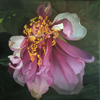 Painting titled "Pivoine 04" by Odile Faure, Original Artwork, Oil