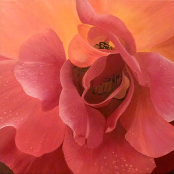 Painting titled "Rose 02" by Odile Faure, Original Artwork, Oil Mounted on Wood Stretcher frame