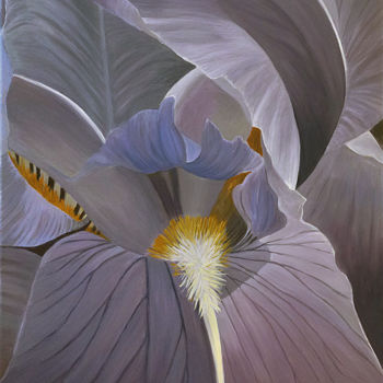Painting titled "Iris 02" by Odile Faure, Original Artwork, Oil Mounted on Wood Stretcher frame