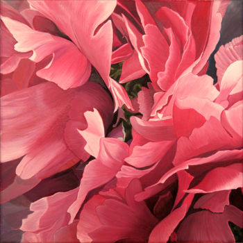 Painting titled "Pivoine 05" by Odile Faure, Original Artwork, Oil Mounted on Wood Stretcher frame