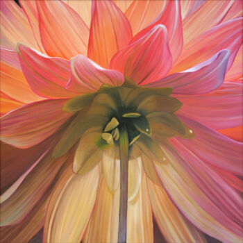 Painting titled "Dahlia 05" by Odile Faure, Original Artwork, Oil Mounted on Wood Stretcher frame