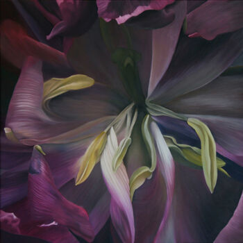 Painting titled "Tulipe 03" by Odile Faure, Original Artwork, Oil Mounted on Wood Stretcher frame