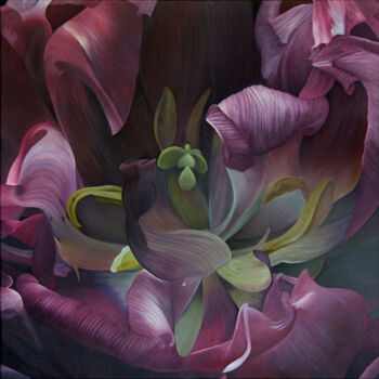 Painting titled "Tulipe 04" by Odile Faure, Original Artwork, Oil Mounted on Wood Stretcher frame