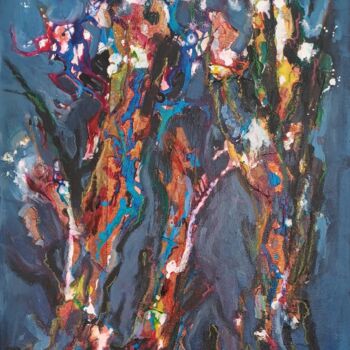 Painting titled "Feux follets" by Odile Degand, Original Artwork, Acrylic Mounted on Wood Stretcher frame