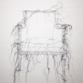 Textile Art titled "Fauteuil Tourny" by Odile Guichard, Original Artwork, Embroidery Mounted on Wood Stretcher frame