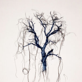 Textile Art titled "Fraxinus" by Odile Guichard, Original Artwork, Embroidery Mounted on Wood Stretcher frame
