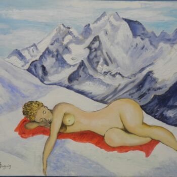 Картина под названием "nu dormant dans la…" - Odile Joguin, Подлинное произведение искусства, Масло