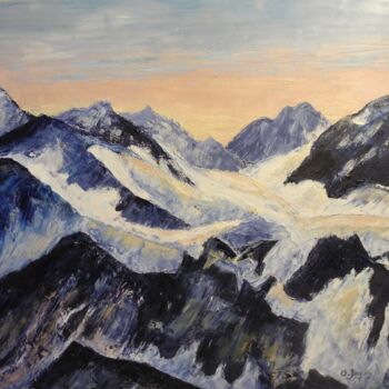 Peinture intitulée "cimes montagneuses" par Odile Joguin, Œuvre d'art originale, Huile