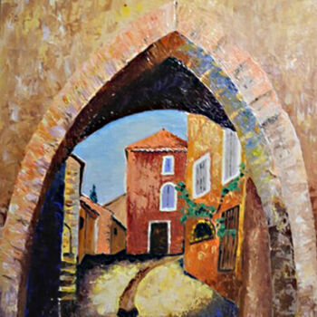 Painting titled "village de haute Pr…" by Odile Joguin, Original Artwork, Oil Mounted on Cardboard