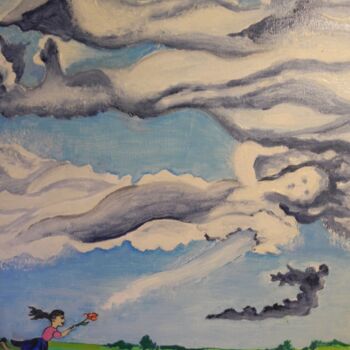 Peinture intitulée "femmes-nuages" par Odile Joguin, Œuvre d'art originale, Huile Monté sur Carton