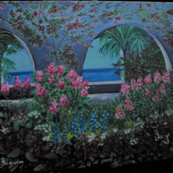 Pintura titulada "jardin" por Odile Joguin, Obra de arte original, Oleo Montado en Cartulina