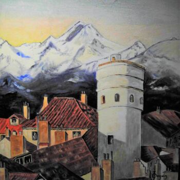 Peinture intitulée "la tour de Clérieux" par Odile Joguin, Œuvre d'art originale, Huile Monté sur Carton