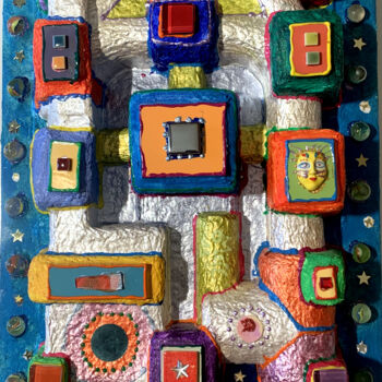Collages titled "tableau volume recy…" by Odile Maffone, Original Artwork, Paper maché Mounted on Wood Panel