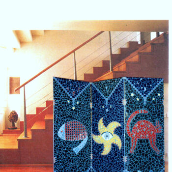 Scultura intitolato "paravent triptyque-…" da Odile Maffone, Opera d'arte originale, Mosaico