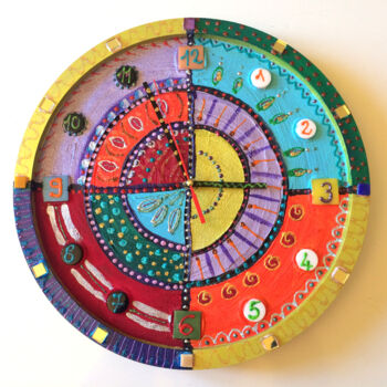 Design intitulée "Horloge "Seynabou"…" par Odile Maffone, Œuvre d'art originale, Acrylique Monté sur Panneau de bois