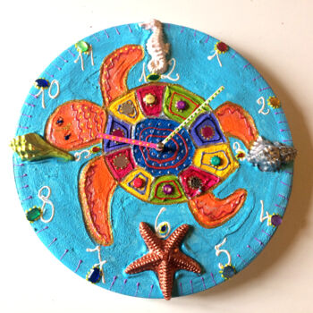 Design intitulée "Horloge "Tortue de…" par Odile Maffone, Œuvre d'art originale, Acrylique