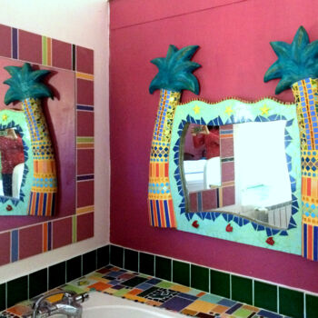 Design mit dem Titel "palmiers" von Odile Maffone, Original-Kunstwerk, Mosaik Auf Holzplatte montiert