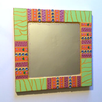 Design intitulée "miroir mosaïque "ve…" par Odile Maffone, Œuvre d'art originale, Mosaïque Monté sur Panneau de bois