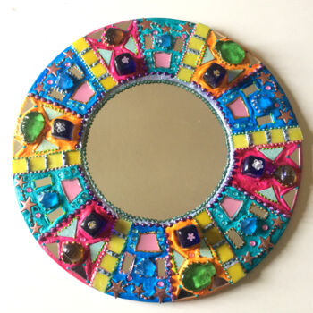 Design intitulée "miroir mosaïque ron…" par Odile Maffone, Œuvre d'art originale, Mosaïque Monté sur Panneau de bois