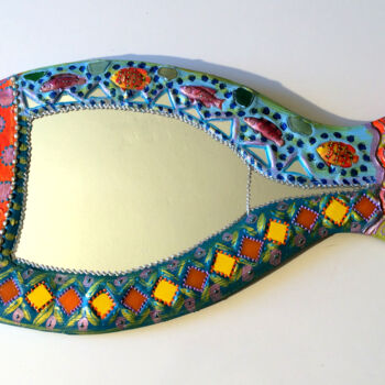 Design intitulée "poisson miroir mosa…" par Odile Maffone, Œuvre d'art originale, Accessoires