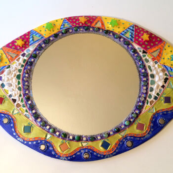 Design intitulée "miroir mosaïque mur…" par Odile Maffone, Œuvre d'art originale, Accessoires Monté sur Panneau de bois