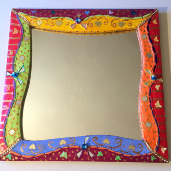Design titled "miroir carré multic…" by Odile Maffone, Original Artwork, Accessories Mounted on Wood Panel