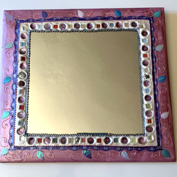 Design intitulée "miroir mosaïque et…" par Odile Maffone, Œuvre d'art originale, Acrylique Monté sur Panneau de bois