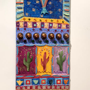Malerei mit dem Titel "tableau "Amérindien…" von Odile Maffone, Original-Kunstwerk, Acryl
