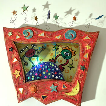 Sculpture titled "applique art lumine…" by Odile Maffone, Original Artwork, Luminaire Mounted on Wood Panel